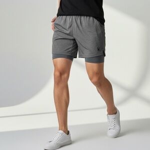NWT Spyder Active Men’s Gray 2in1 Drawstring Quick Dry Stretch Athletic Shorts